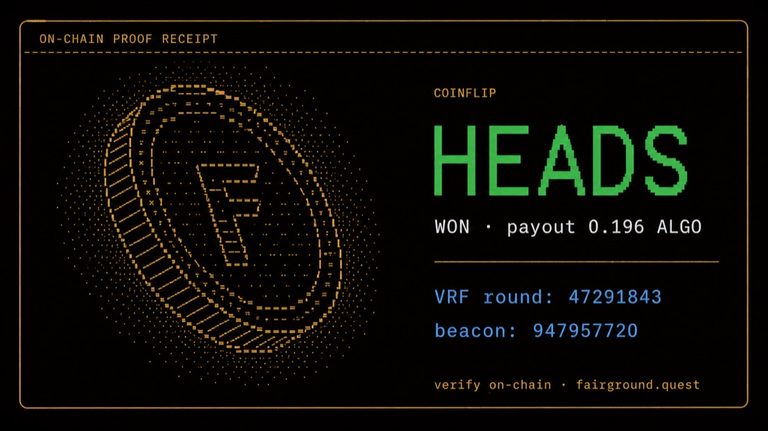Fairground on-chain proof receipt with the VRF round and beacon.